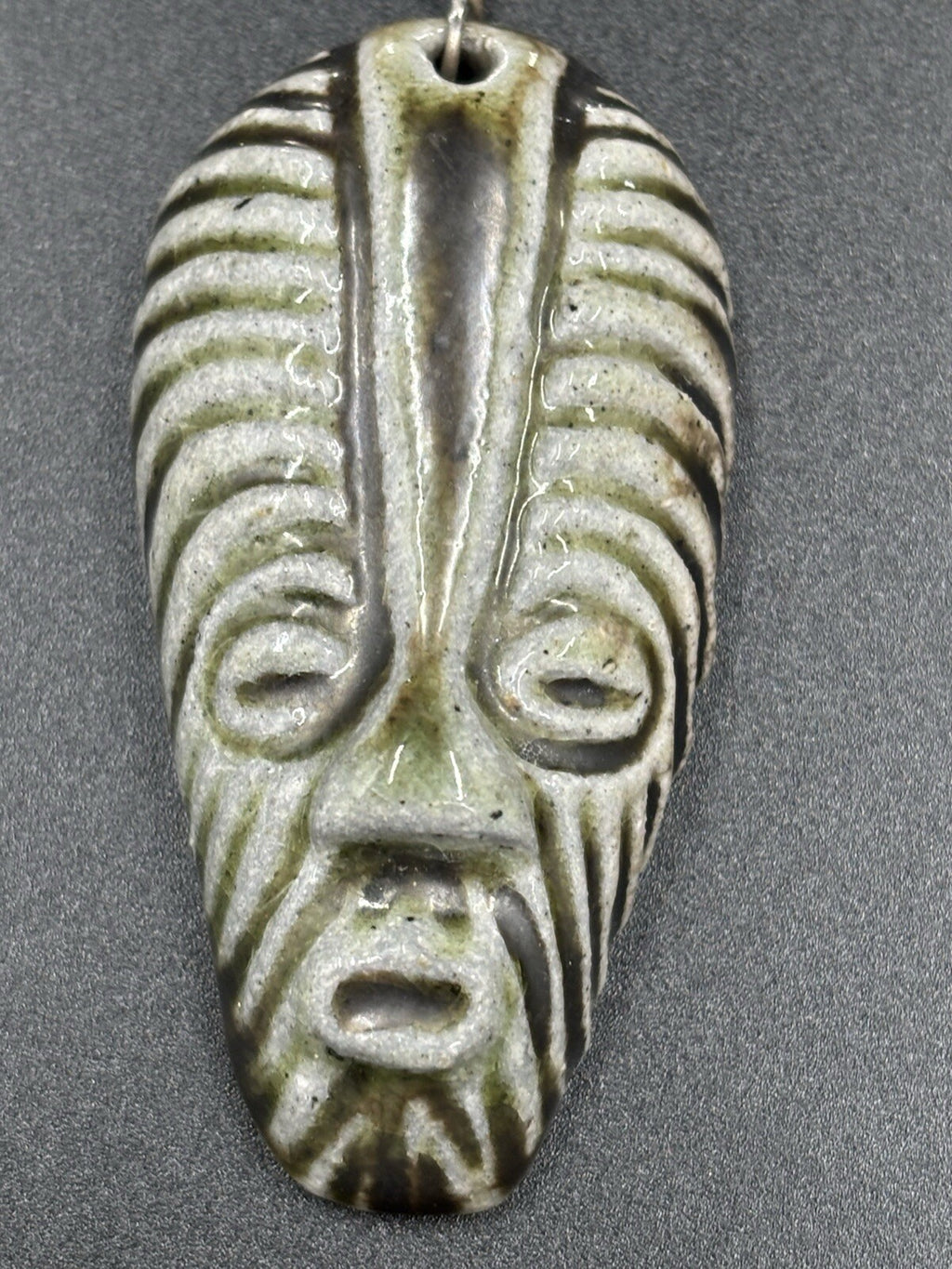Rare Vintage Modernist Silver Bar Ceramic Mask Brooch Studio Jewelry