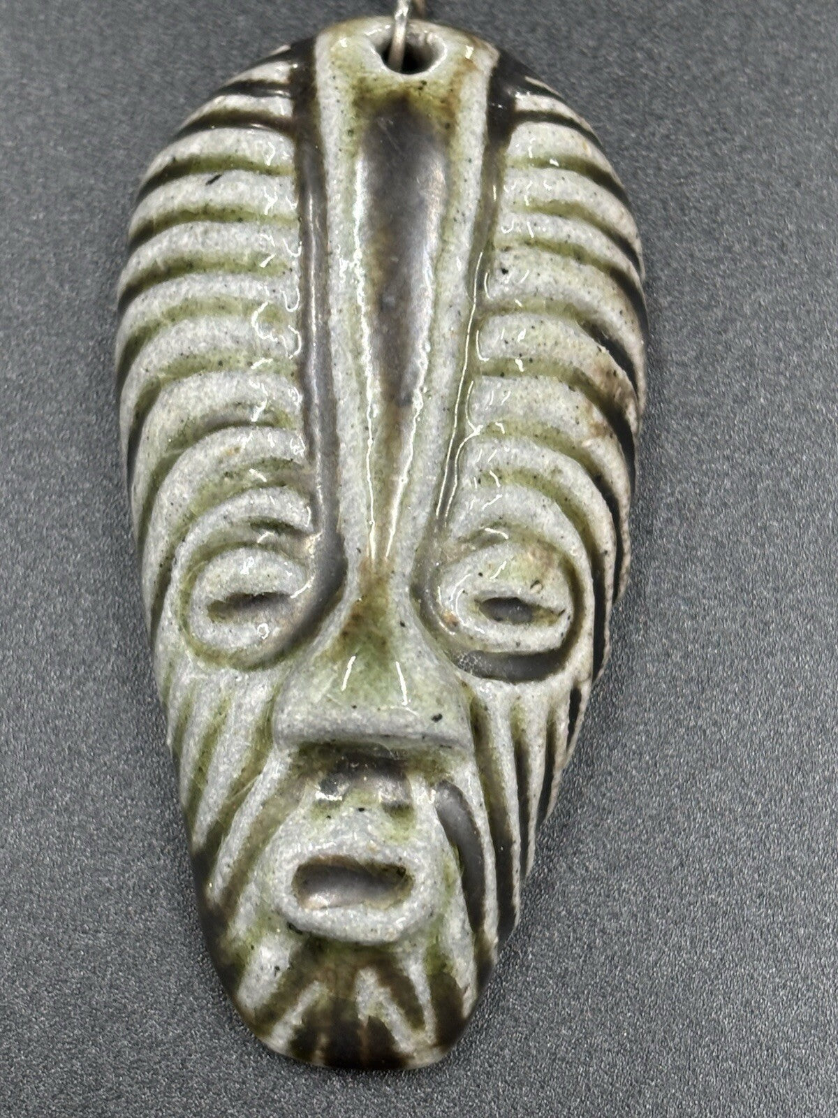 Rare Vintage Modernist Silver Bar Ceramic Mask Brooch Studio Jewelry
