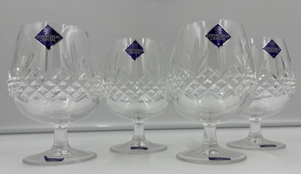 Edinburgh Crystal Cut Lead Brandy Balloon Glasses Set of 4 Scotland Vintage