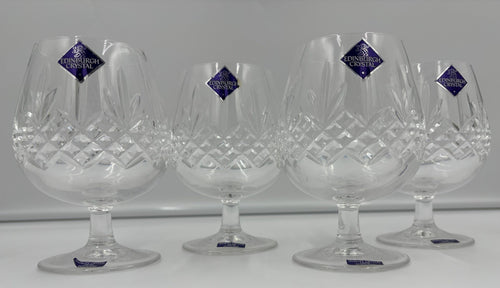 Edinburgh Crystal set of four brandy balloon glasses Scottish cut lead crystal boxed vintage
