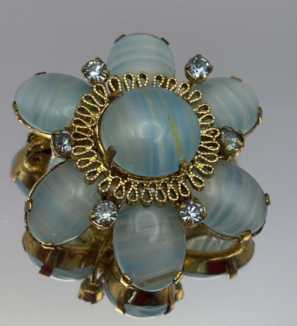 Vintage 1950s Vintage AUSTRIA Moonglow Glass Flower Brooch Signed