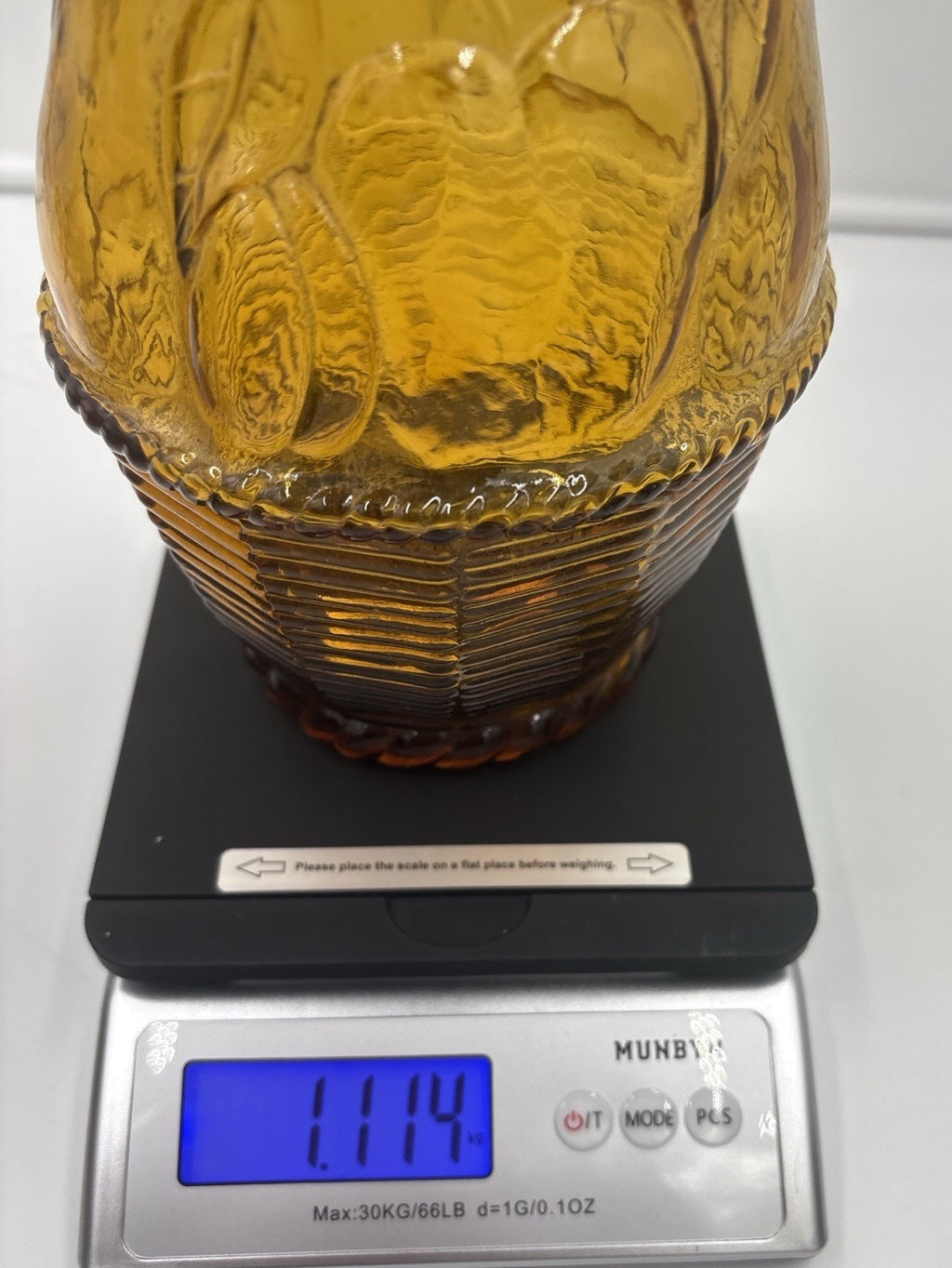 Vintage Empoli Amber Glass Decanter Tall Genie Stopper Large Statement Piece