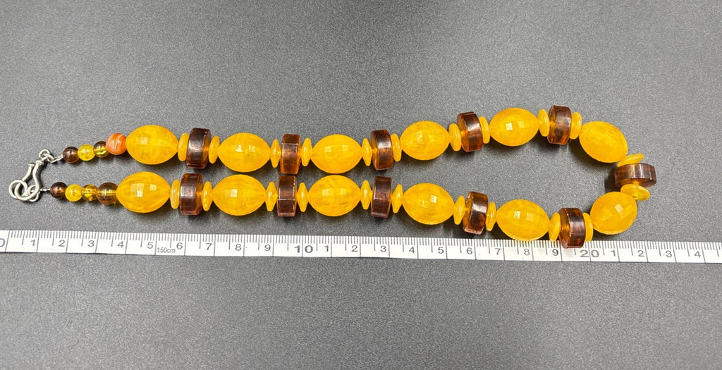 Vintage Amber Style Bead Necklace Resin or Bakelite Silver Hook