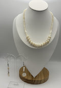 Vintage White Shell Bead Necklace & Earrings Set Natural Organic Jewelry