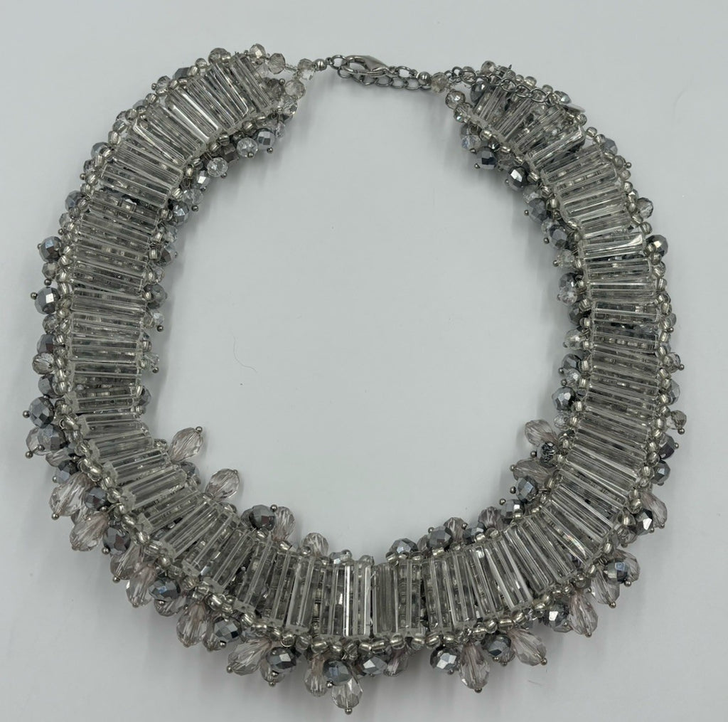 Aldo Silver Tone Statement Cluster Necklace Sparkly Glass Beads
