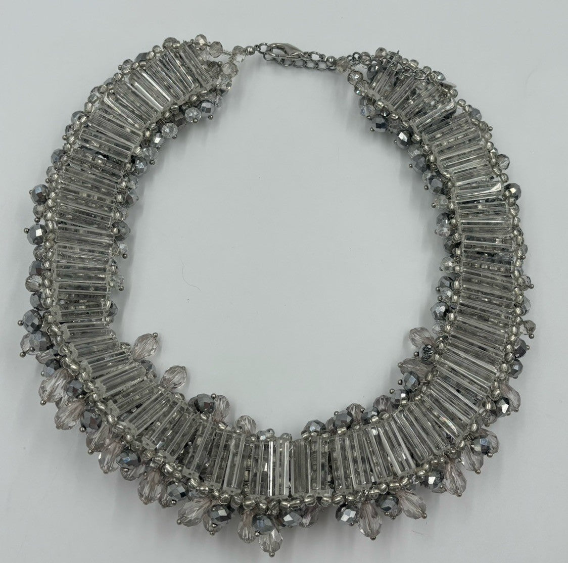 Aldo Silver Tone Statement Cluster Necklace Sparkly Glass Beads