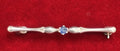 German Antique 925 Silver Bar Brooch AD Signed Blue Sapphire
