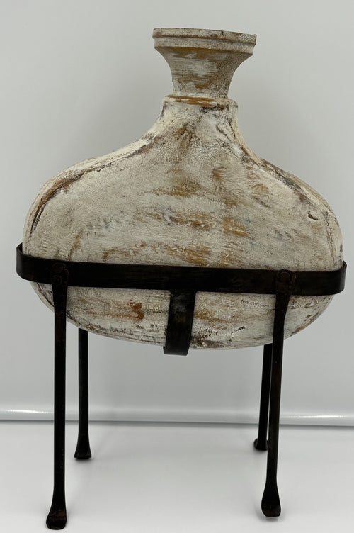 Vintage Terracotta Amphora Pot with Iron Stand Rustic Mediterranean Decor