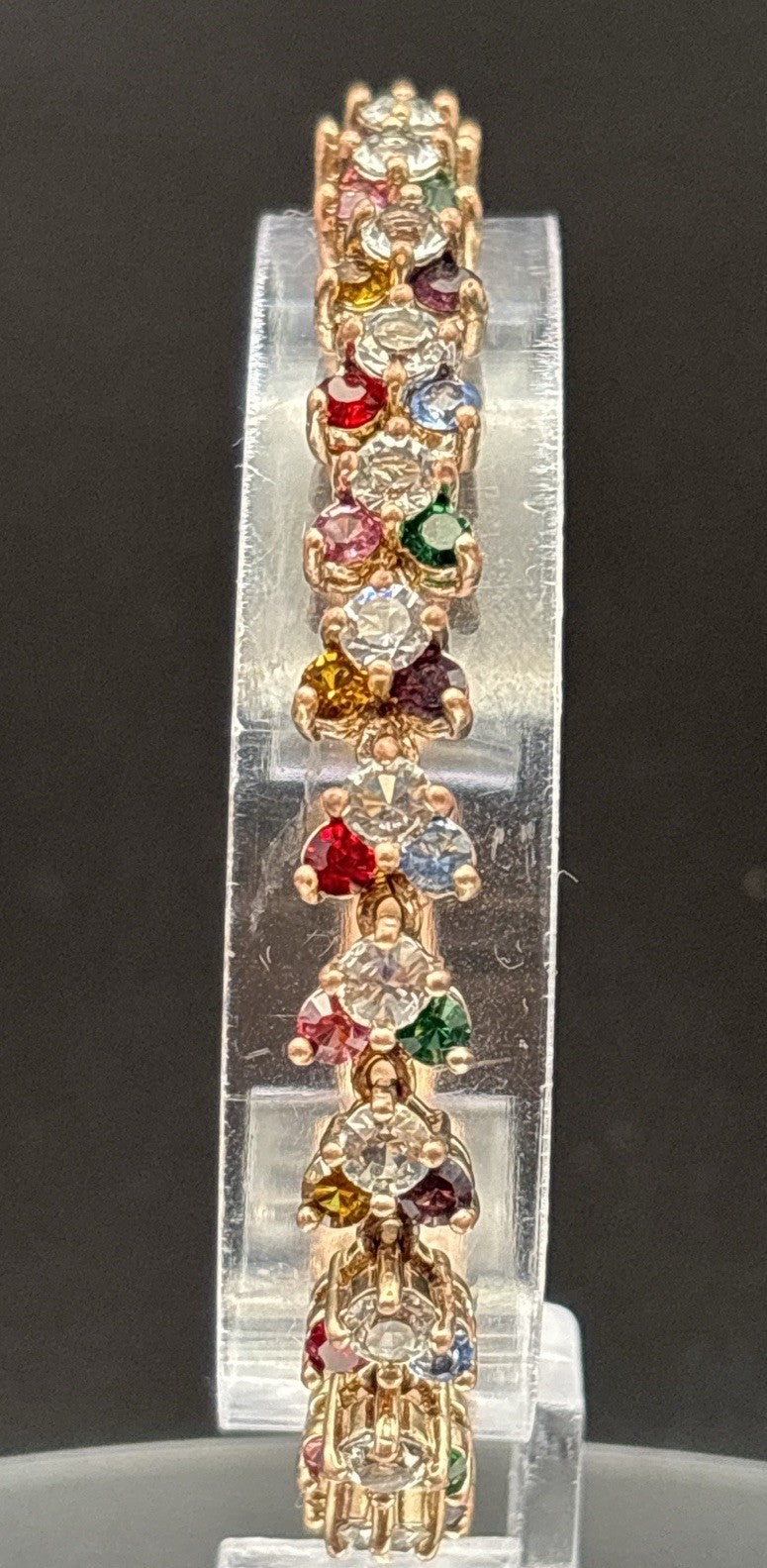 Vintage Rose Gold Tone Tennis Bracelet Multicolour Crystal Link Statement