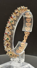 Vintage Rose Gold Tone Tennis Bracelet Multicolour Crystal Link Statement