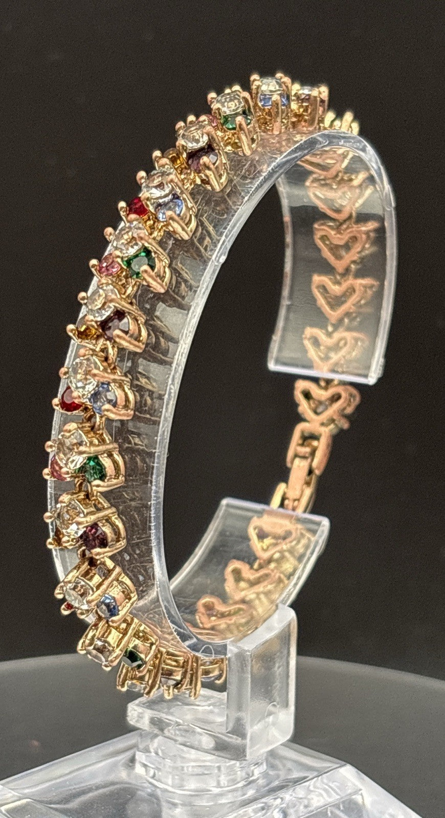 Vintage Rose Gold Tone Tennis Bracelet Multicolour Crystal Link Statement