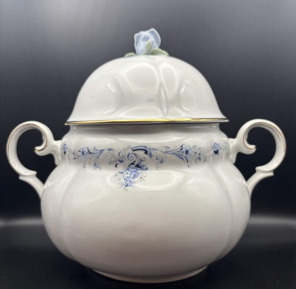Bogucice Poland Porcelain Lidded Tureen Blue Floral Gold Gilt Rose Lid