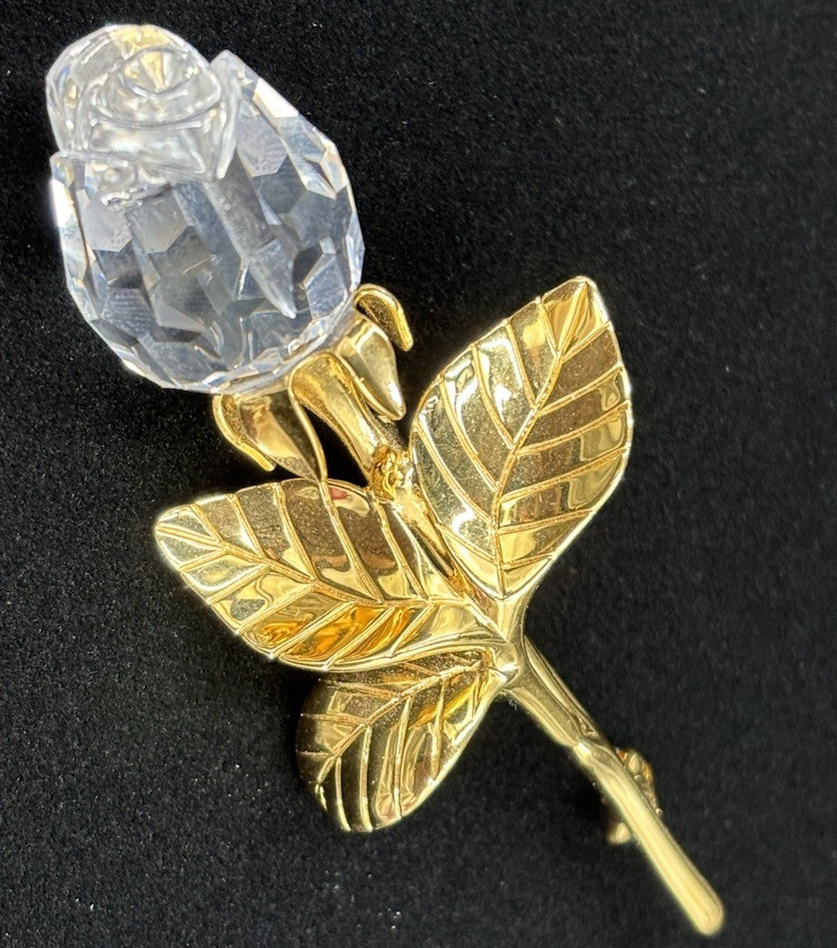 Swarovski Memories Rose Brooch Gold Plated Clear Crystal Vintage 1990s Jewelry