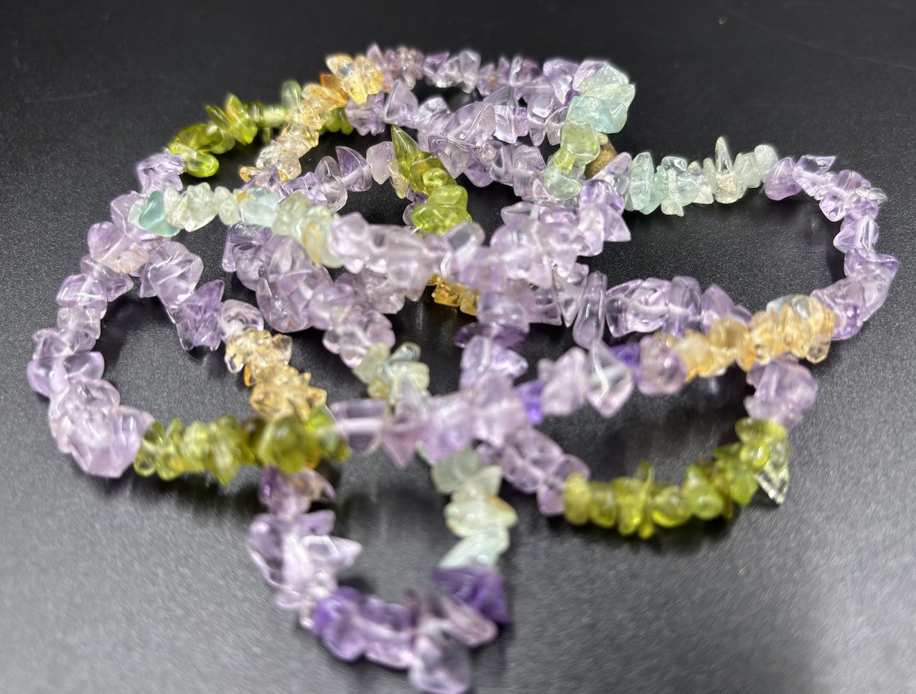 Vintage 1960s Gemstone Chip Necklace Amethyst Peridot Quartz 40cm Jewelry