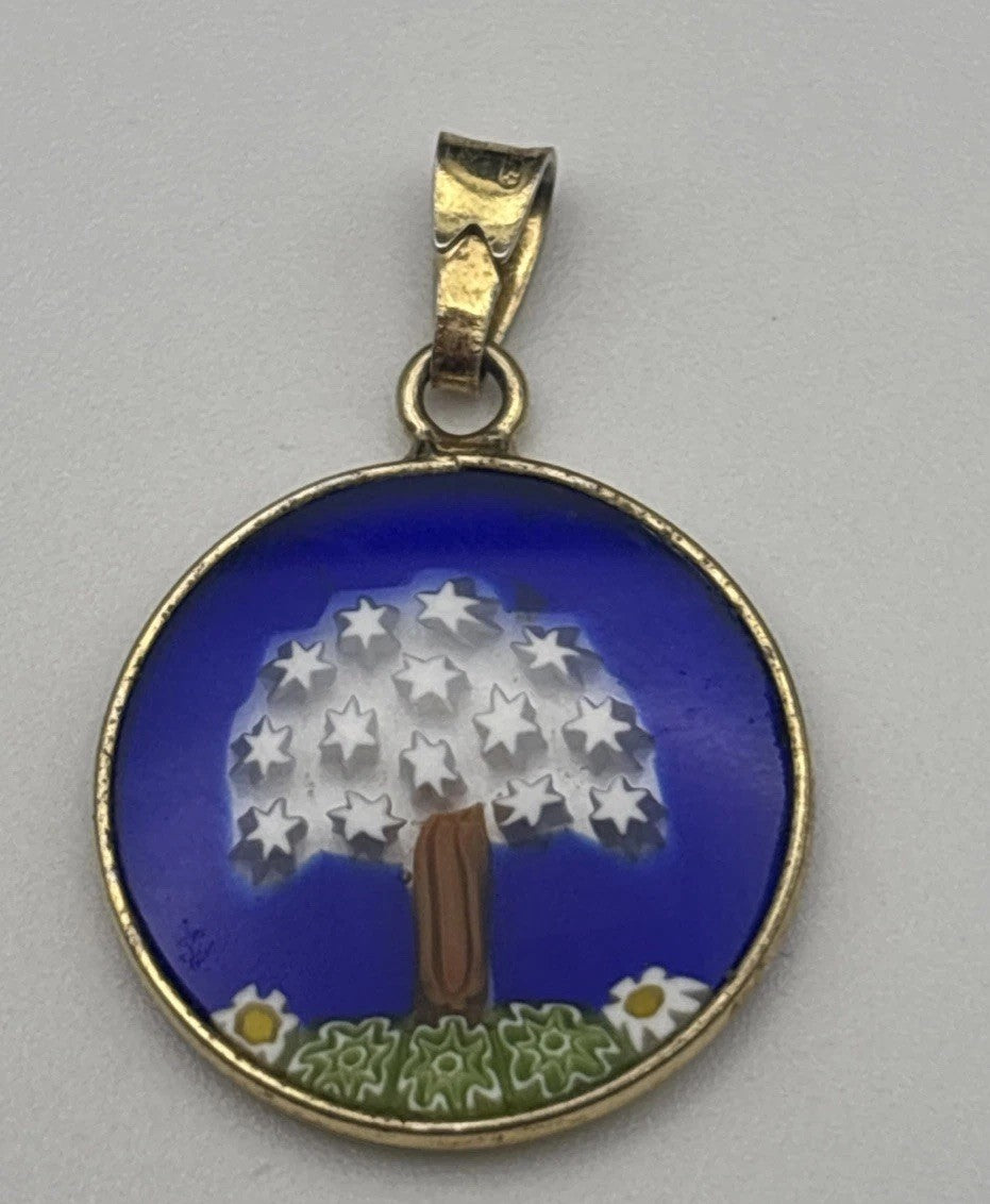 Vintage Murano Millefiori Glass Pendant Tree of Life Design Cobalt Blue 3cm