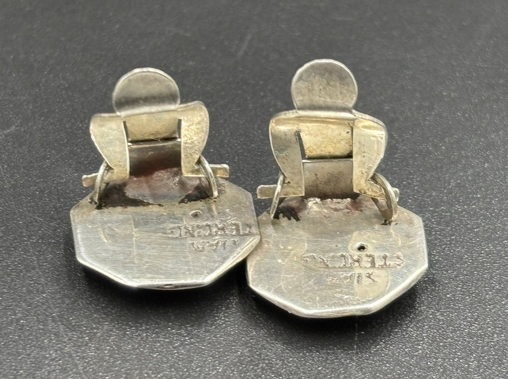 Vintage Siam Sterling Silver Clip Earrings Blackened Figural Motif