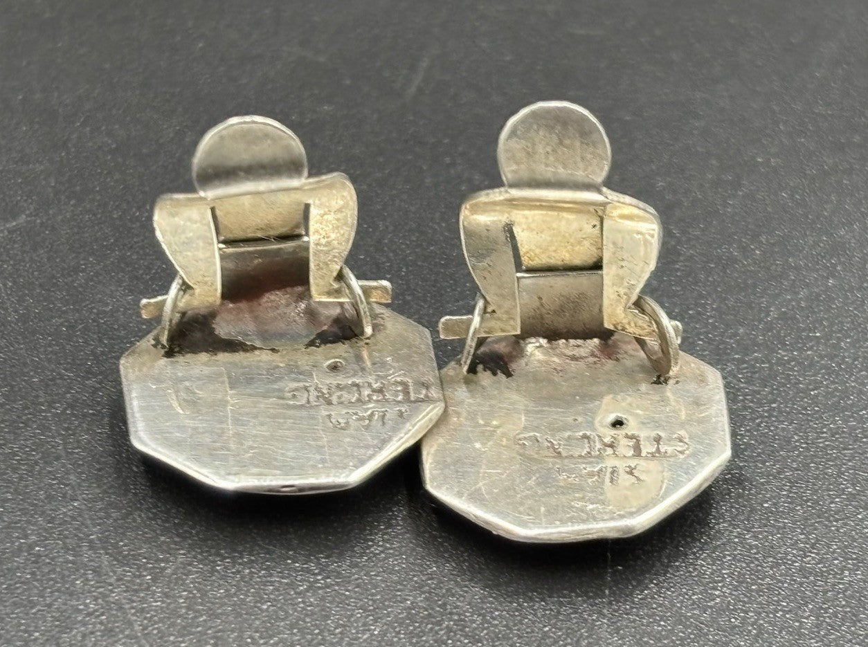 Vintage Siam Sterling Silver Clip Earrings Blackened Figural Motif
