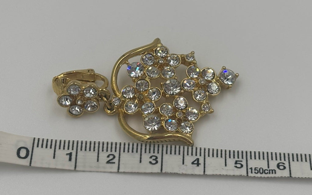 Vintage Barcs Clip On Earrings Gold Tone Chandelier Floral Rhinestone Sparkle