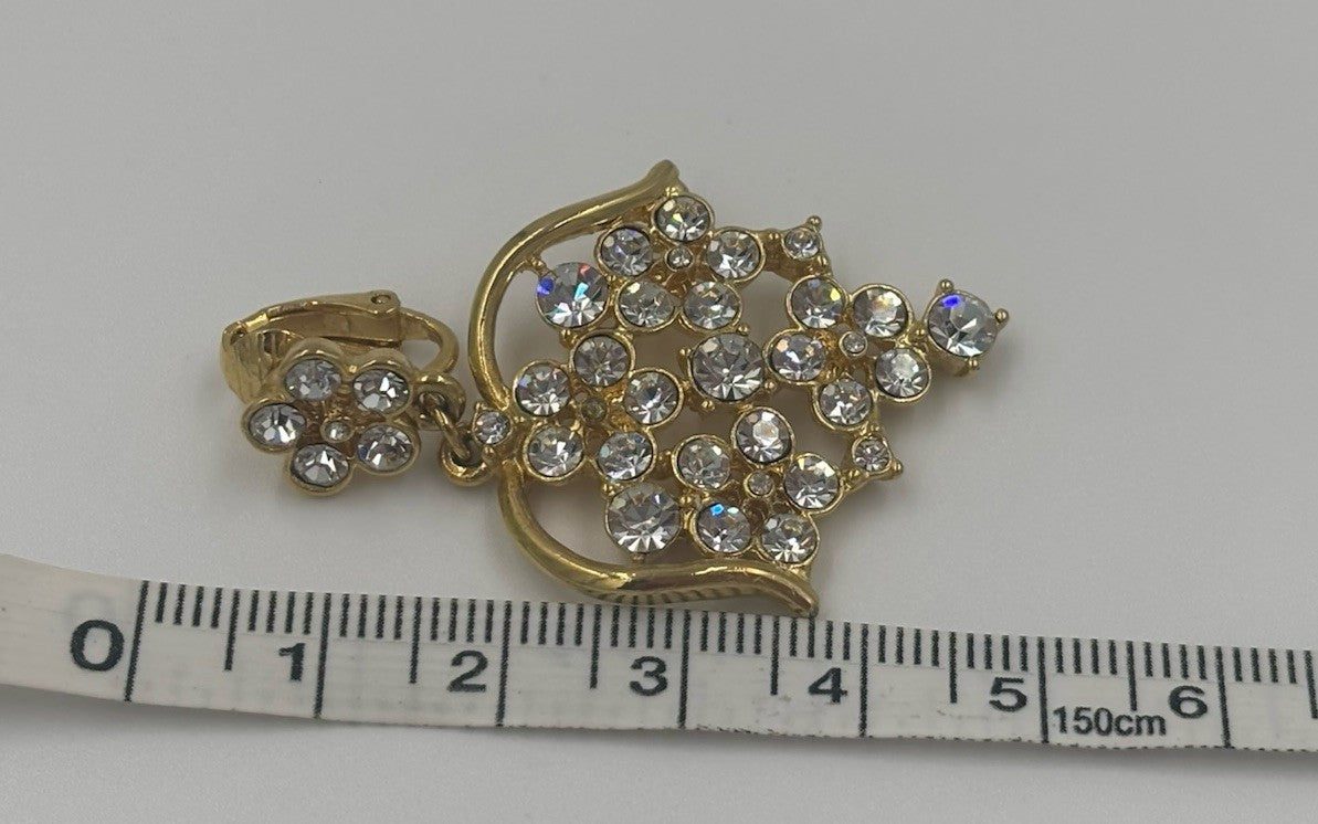 Vintage Barcs Clip On Earrings Gold Tone Chandelier Floral Rhinestone Sparkle