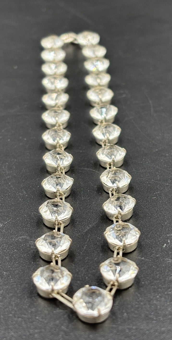 Antique Edwardian Sterling Silver Rock Crystal Rivière Necklace Czech 1910s