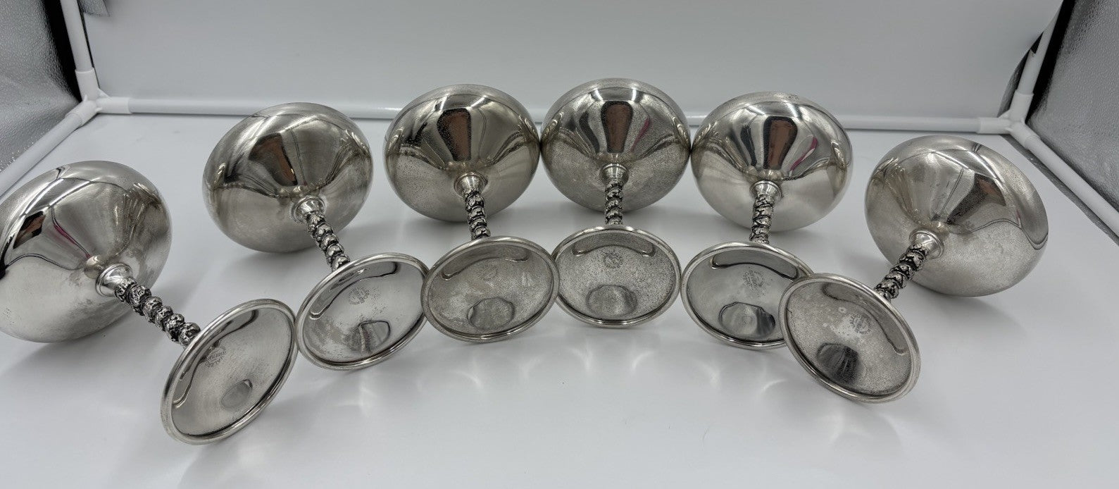 Vintage Valero Spain Silver Plated Coupe Glass Set 6 Twisted Stem Dessert