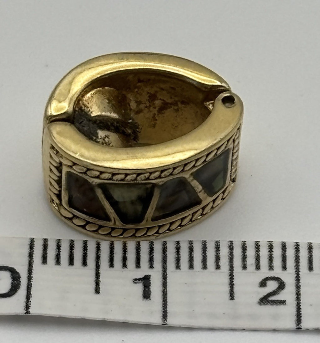 Vintage Monet Magnetic Earrings Gold Tone Inlay Geometric Clip On Signed