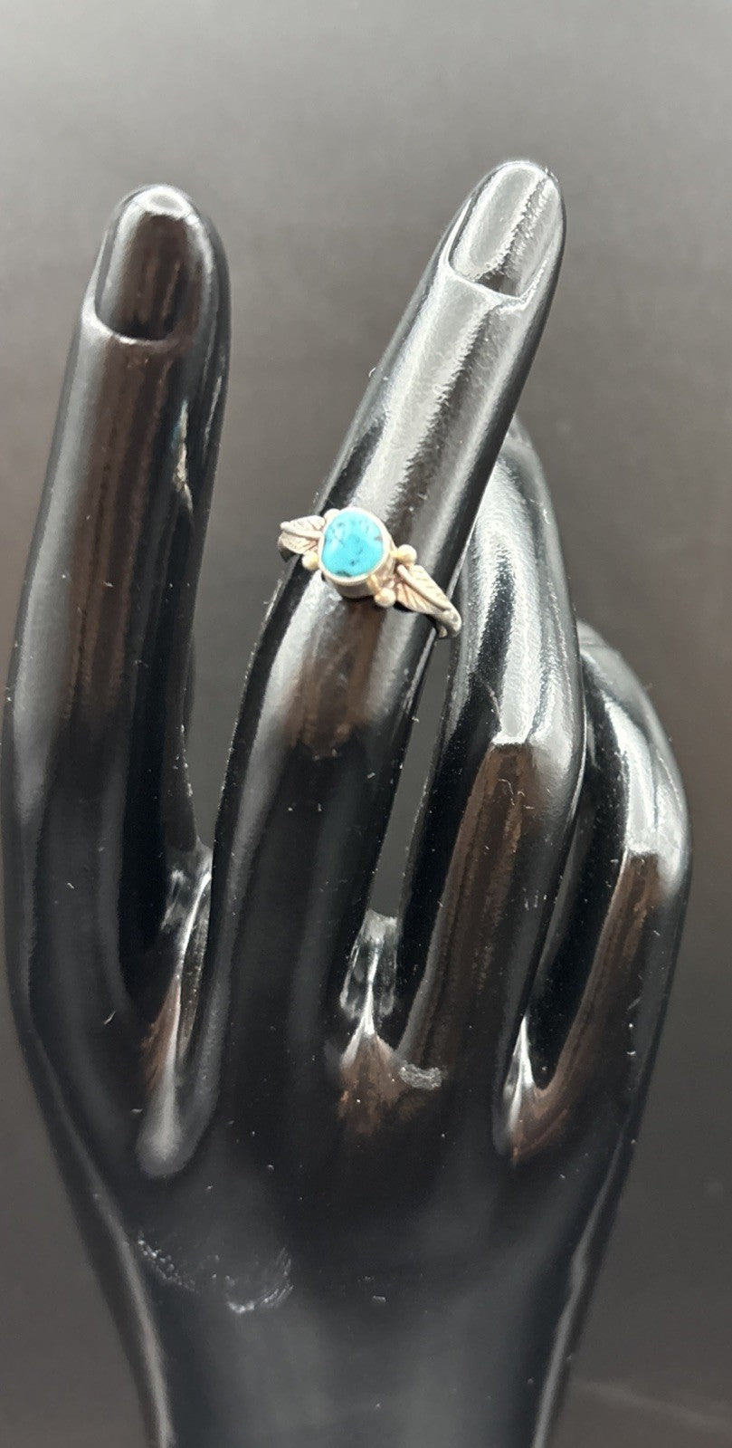 Vintage 925 Sterling Silver Turquoise Feather Ring Size 5.5