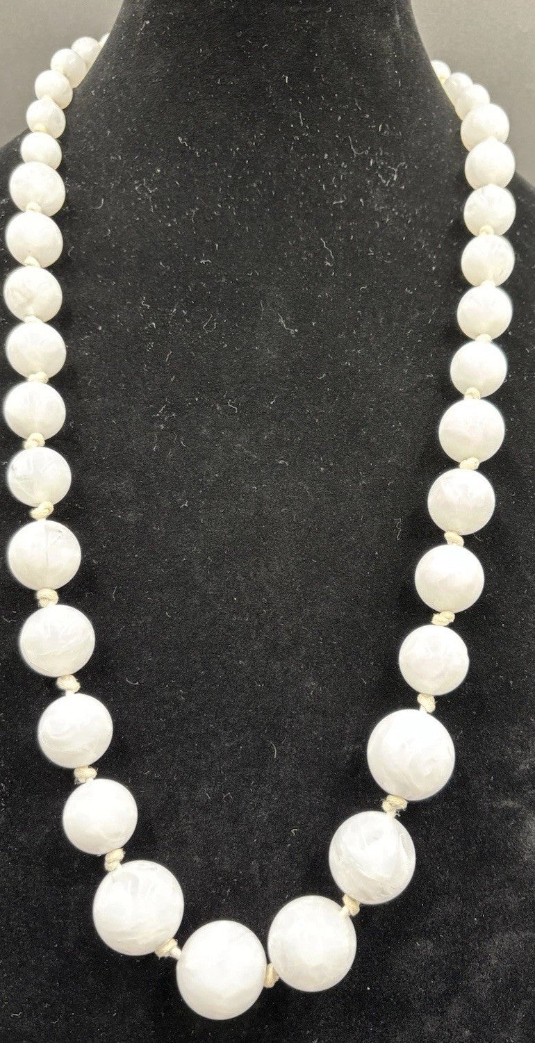 Vintage White Lucite Necklace Swirled Moonglow UV Reactive Beads