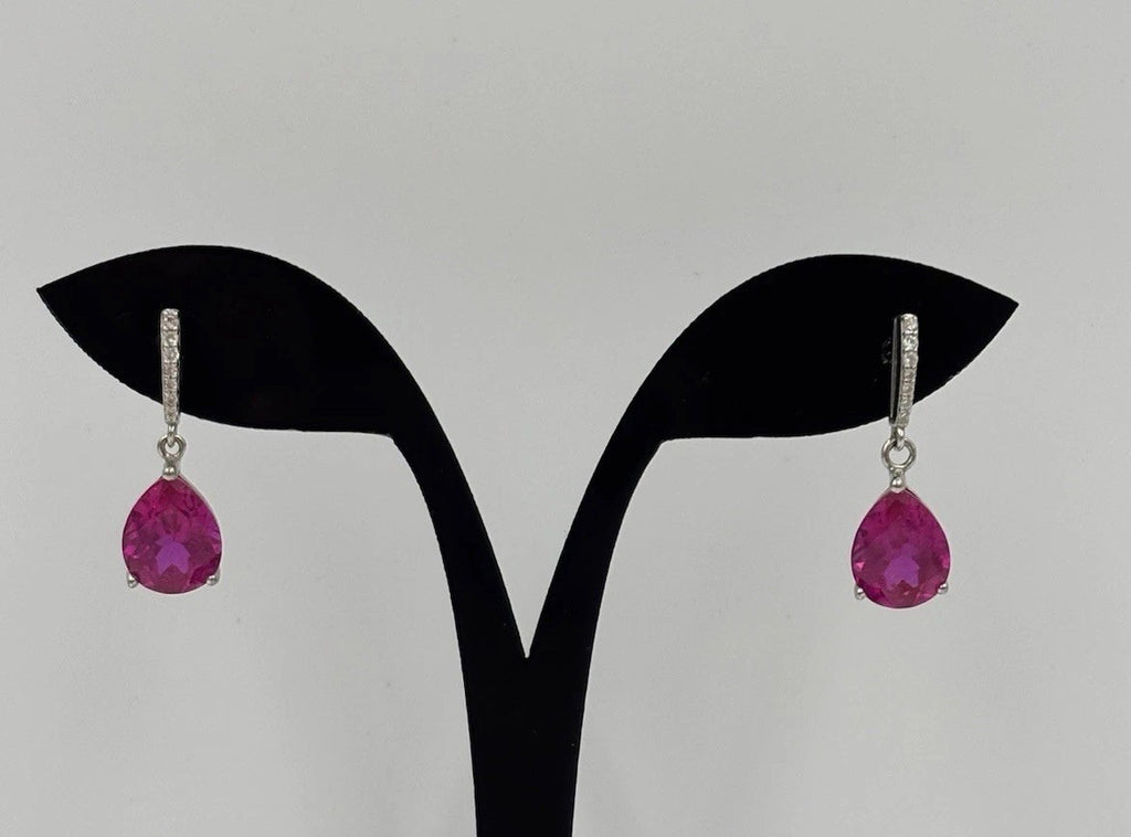 Pink Sapphire Earrings Sterling Silver Pear Cut Drop Dangle Fine Jewelry