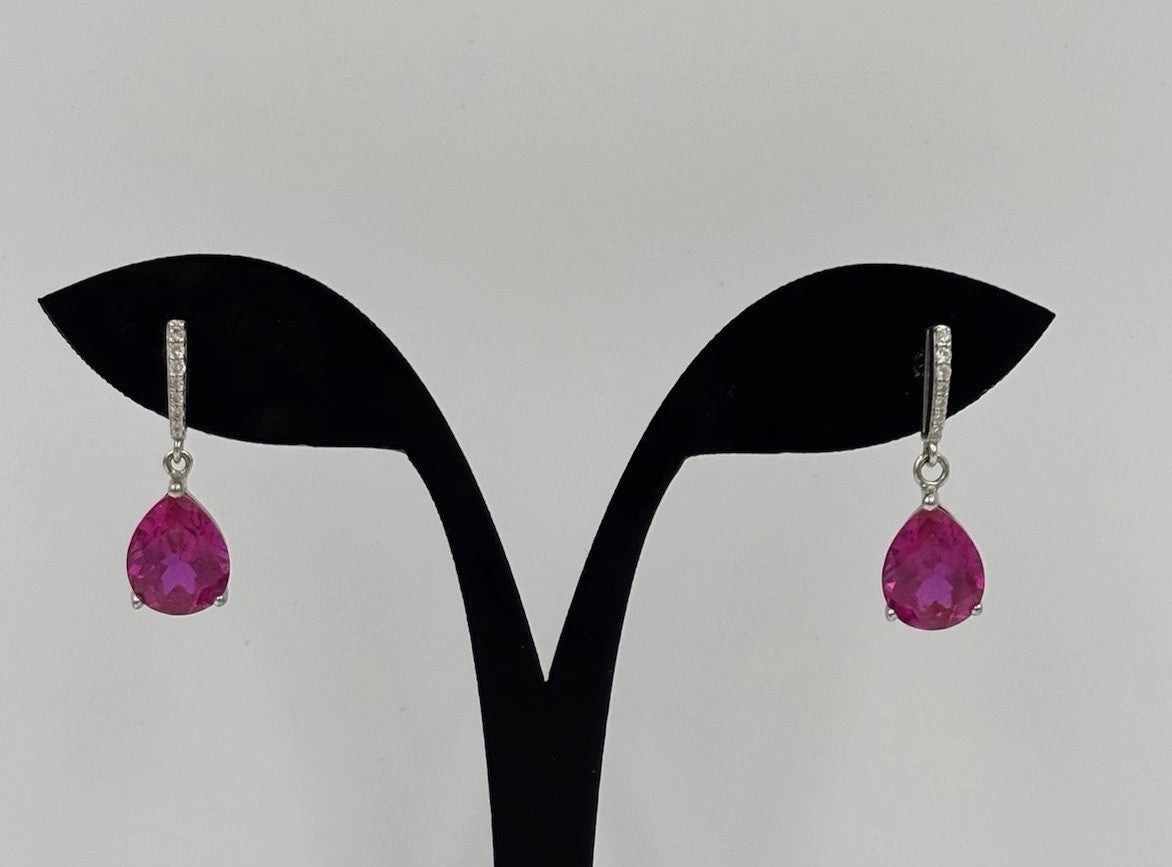 Pink Sapphire Earrings Sterling Silver Pear Cut Drop Dangle Fine Jewelry