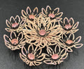 Vintage Kramer Brooch Pink Enamel Flower Openwork Rhinestone Signed