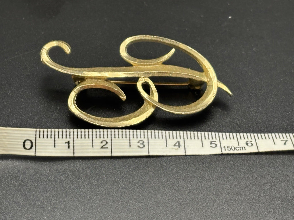 Vintage Mamselle Script Letter B Brooch Gold Tone Monogram