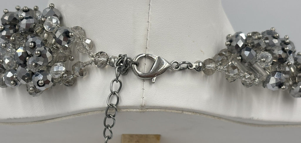 Aldo Silver Tone Statement Cluster Necklace Sparkly Glass Beads
