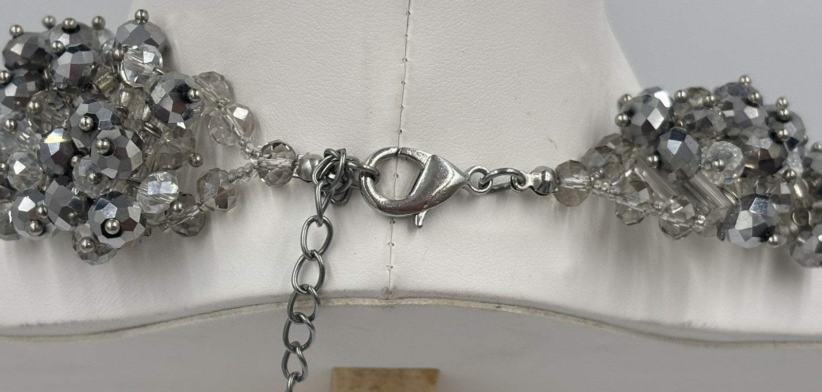 Aldo Silver Tone Statement Cluster Necklace Sparkly Glass Beads