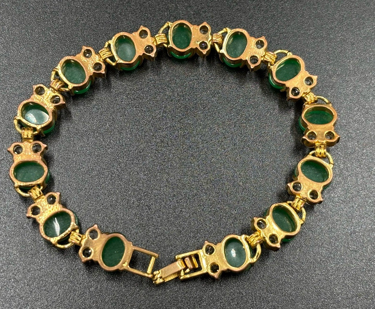 Vintage Natural Jade Bracelet Gold Tone Cubic Accents Elegant Classic Jewelry