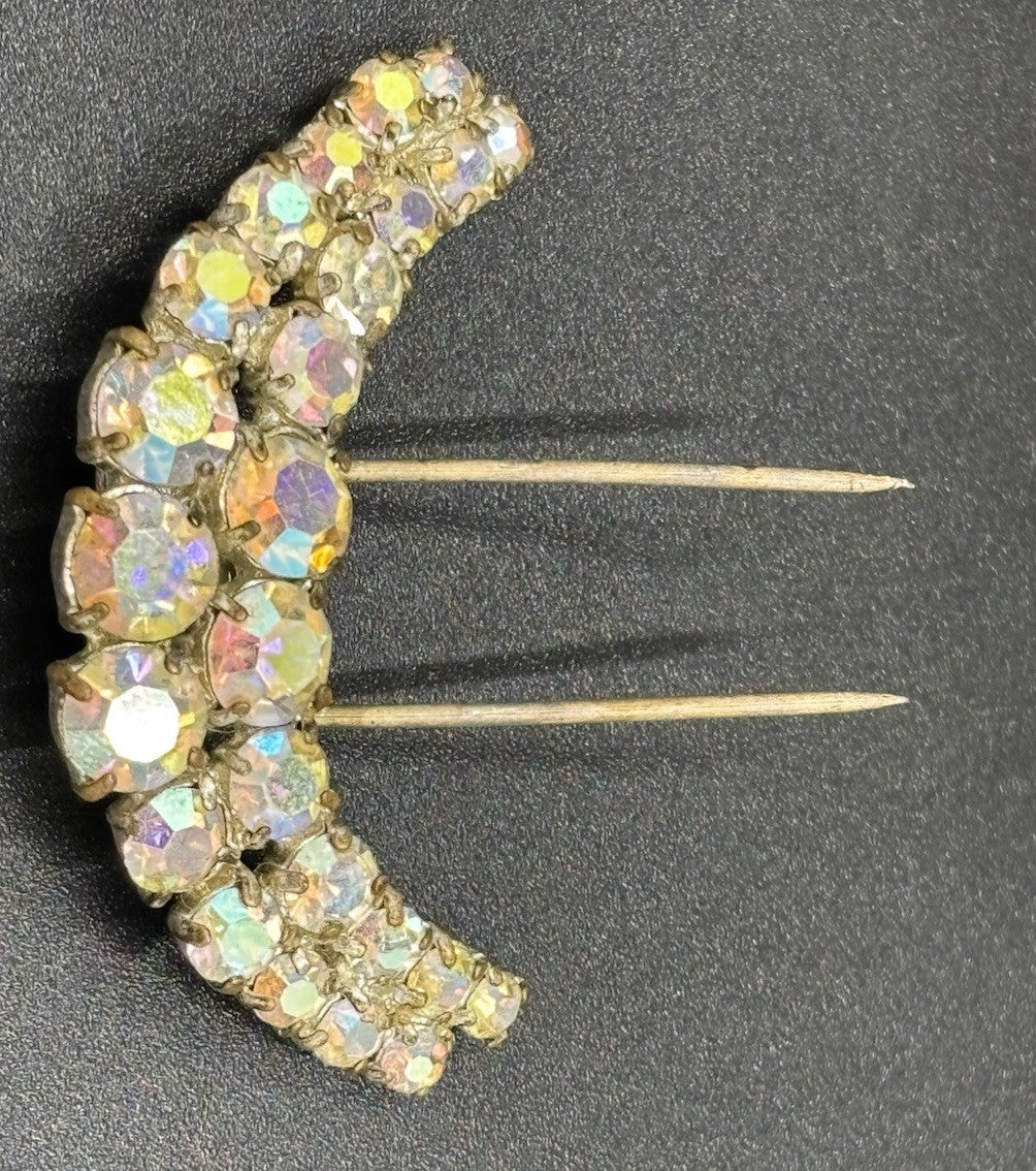 Vintage Aurora Borealis Rhinestone Hair Comb Silver Tone Mid Century