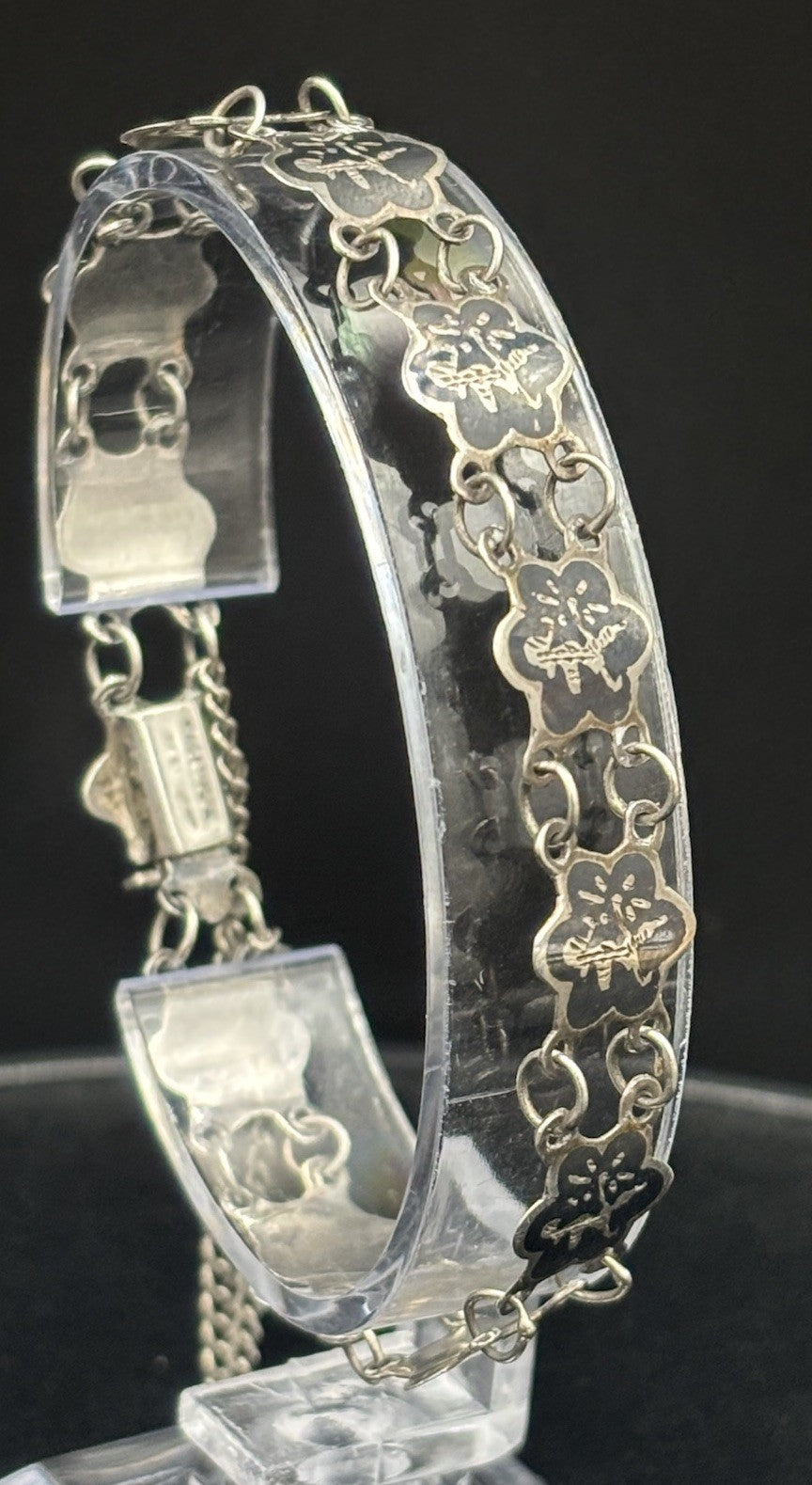 Vintage Siam Sterling Silver Niello Panel Link Bracelet