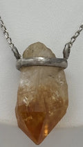 Vintage Sterling Silver Natural Citrine Crystal Pendant Necklace 45cm Artisan