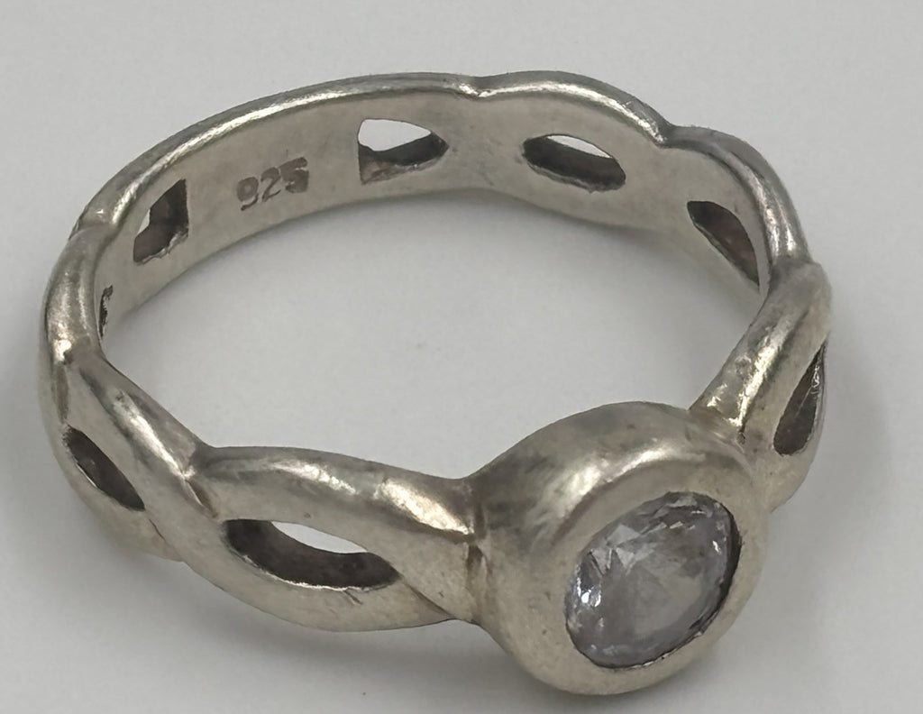 Vintage Inspired 925 Sterling Silver CZ Ring Artisan Bezel Set