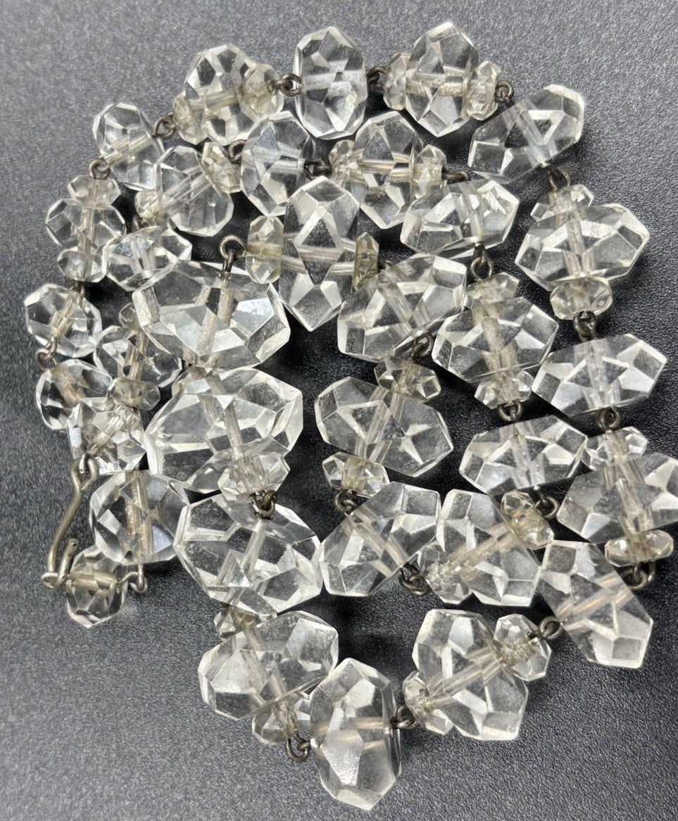 Antique Rock Crystal Quartz Necklace Faceted Beads & Sterling Silver Art Deco