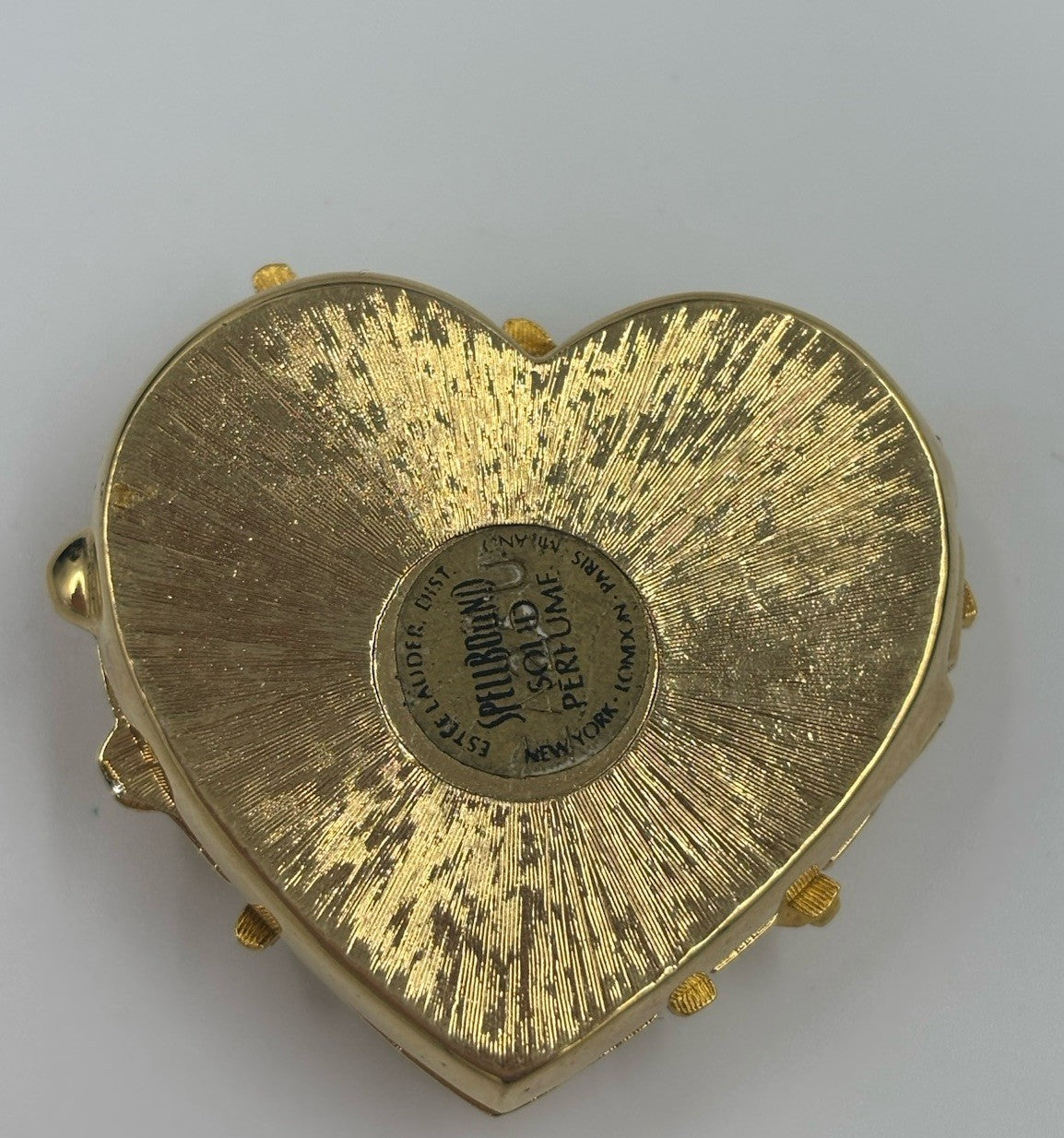 Vintage Estée Lauder Heart Solid Perfume Compact Gold Tone Signed