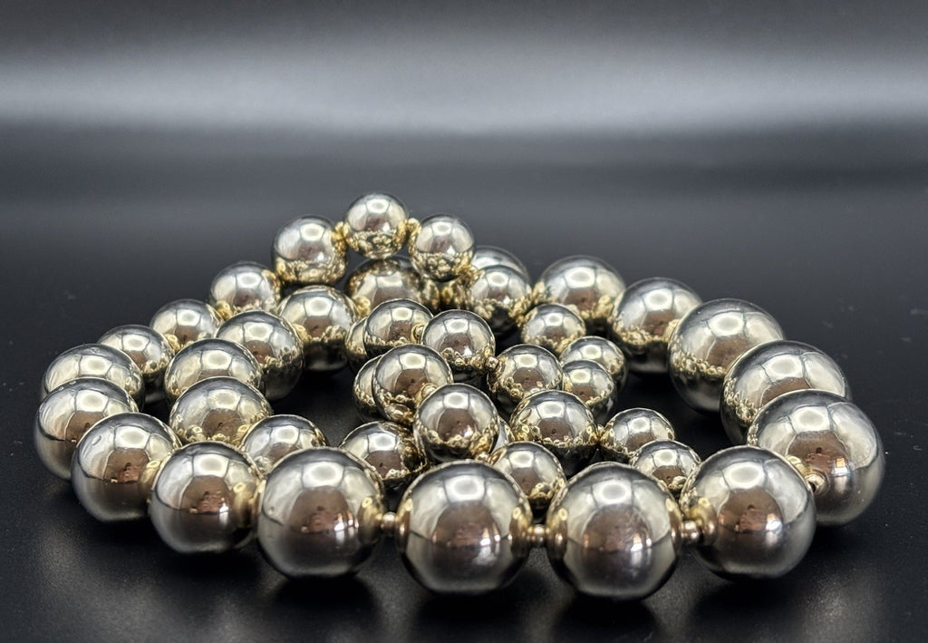 Vintage Heavy Silver Tone Ball Bead Statement Necklace Gold Accents