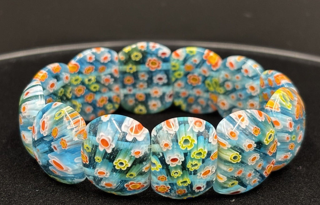 Vtg Murano Venetian MilleFiore  -12Tiles Art Glass Links Bracelet Blue