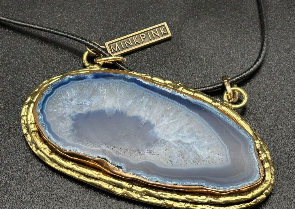 Minkpink Oversized Blue Agate Slice Gold Frame Necklace