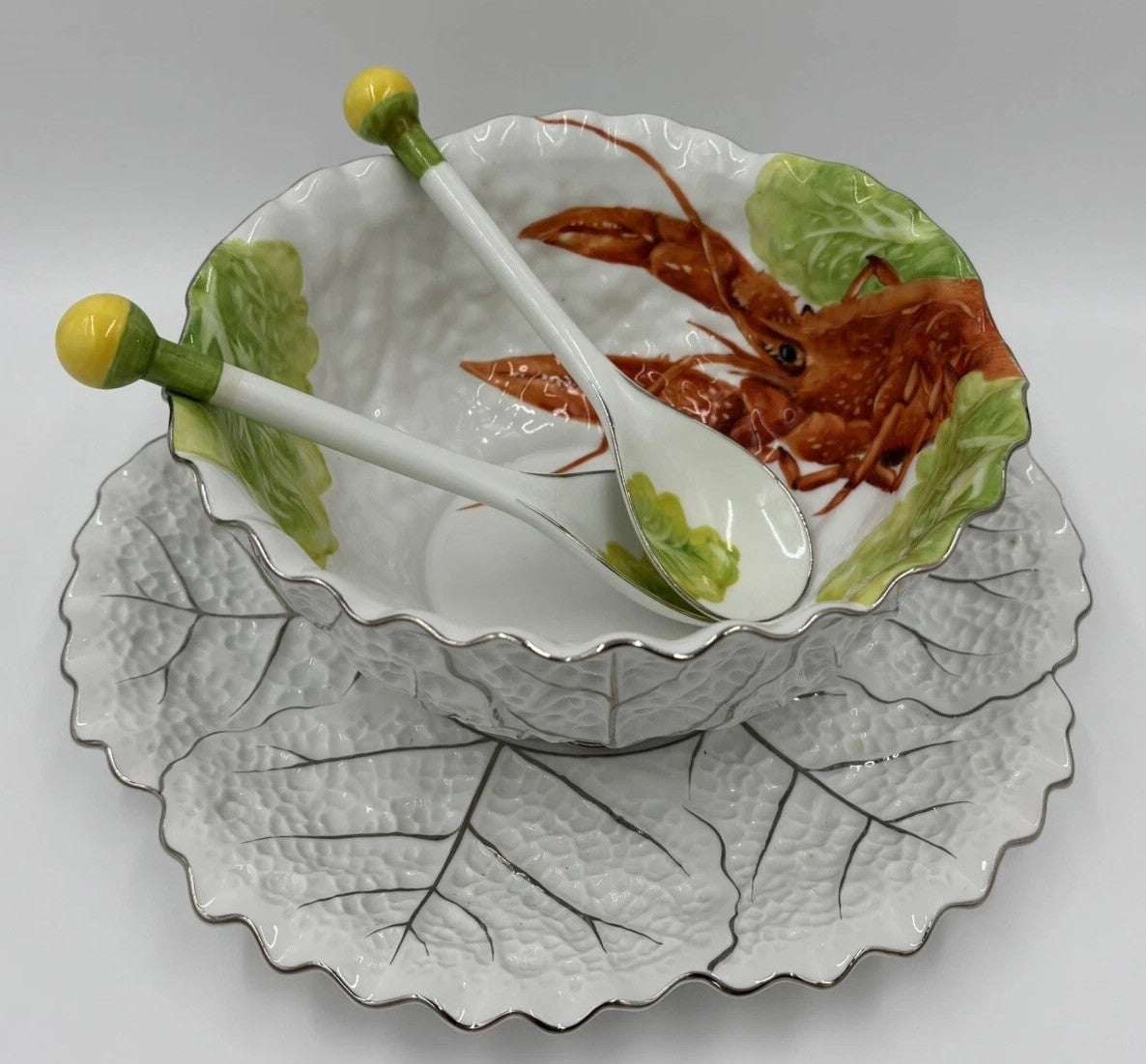Rare Noritake Lobster Salad Bowl Set Vintage Japan Porcelain Serving Dish