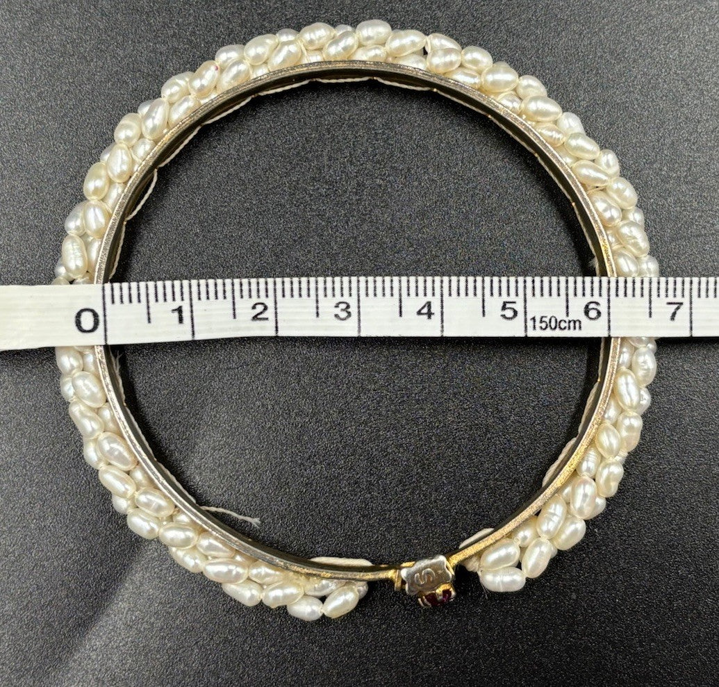 Vintage Genuine Ruby Bangle Bracelet Estate Jewelry Wrapped Genuine Rice Pearls