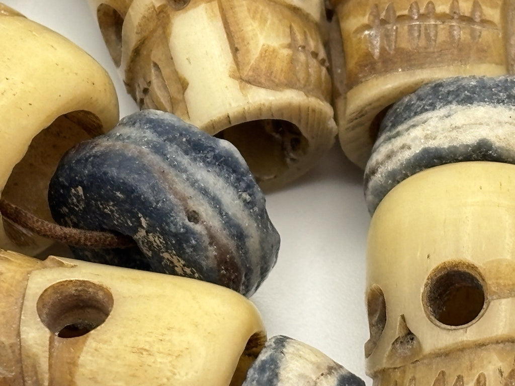 Antique Attributed Tibetan Style Skull Mala Necklace Carved Bone