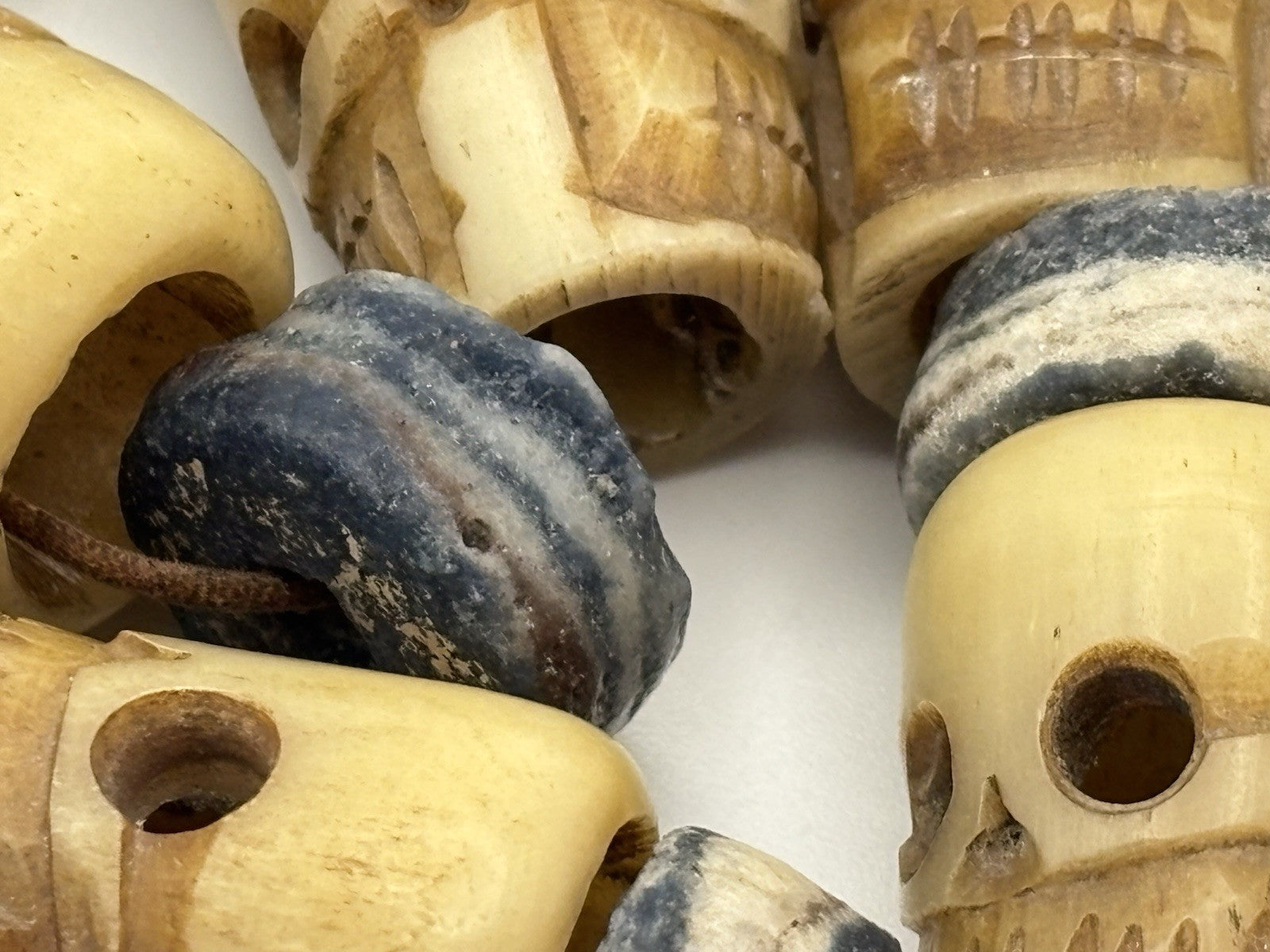Antique Attributed Tibetan Style Skull Mala Necklace Carved Bone
