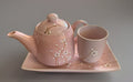 Modern Living Pink Cherry Blossom Tea Set – Teapot, Cup & Tray, Stoneware