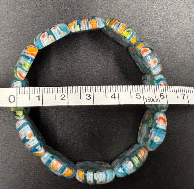 Vtg Murano Venetian MilleFiore  -12Tiles Art Glass Links Bracelet Blue